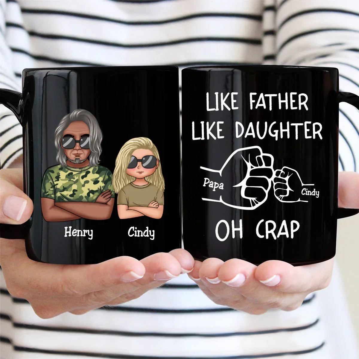 OH CRAP Fist-Bump Duo White Ceramic Mug, Custom Fist-Bump Cup, Creative Fathers Day Gift from Daughter