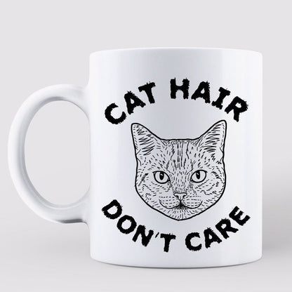 Cat Hair Don't Care Cat Head Outline Personalized Mug