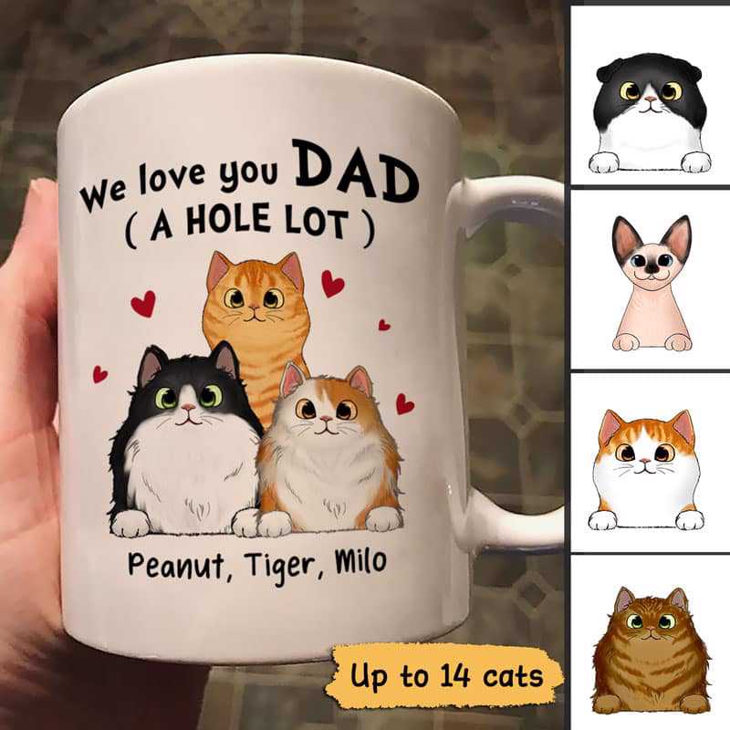 Fluffy Cats Dad Love You A W-hole Lot Father's Day Gift Personalized Mug