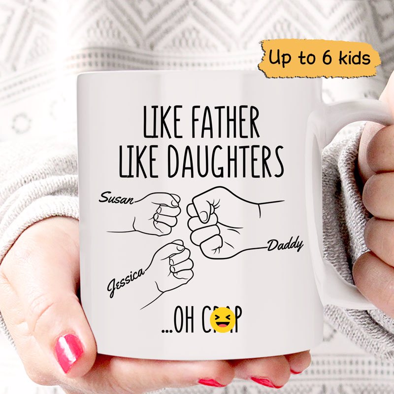 Dads And Kids Fist Bump Outline Like Father Like Daughter Son Personalized Mug