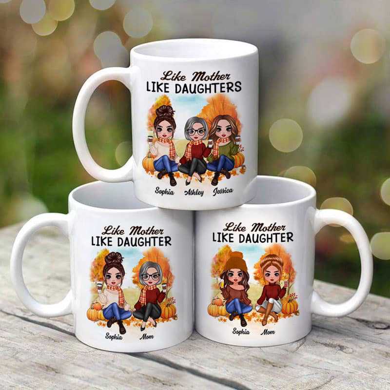 Fall Season Doll Mother And Daughters Personalized Mug