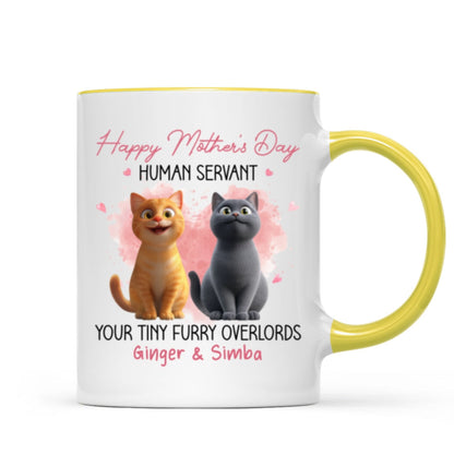 Pink Tone Happy Mother's Day Human Servant Cartoon Funny Cats Personalized Mug