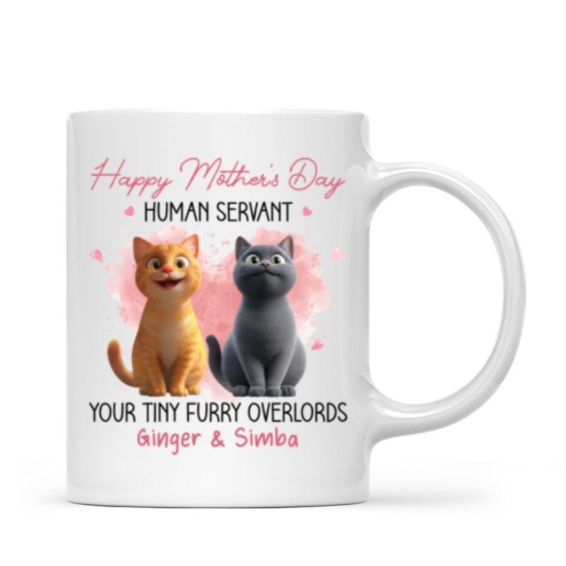 Pink Tone Happy Mother's Day Human Servant Cartoon Funny Cats Personalized Mug