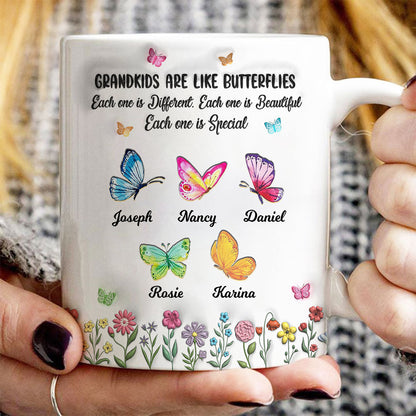 Grandkids Are Like Butterflies, Each One is Beautiful Personalized 3D Inflated Effect Mug, Gift for Grandma