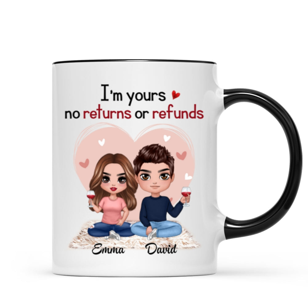Pink Heart Doll Couple Sitting Gift For Him For Her Personalized Mug