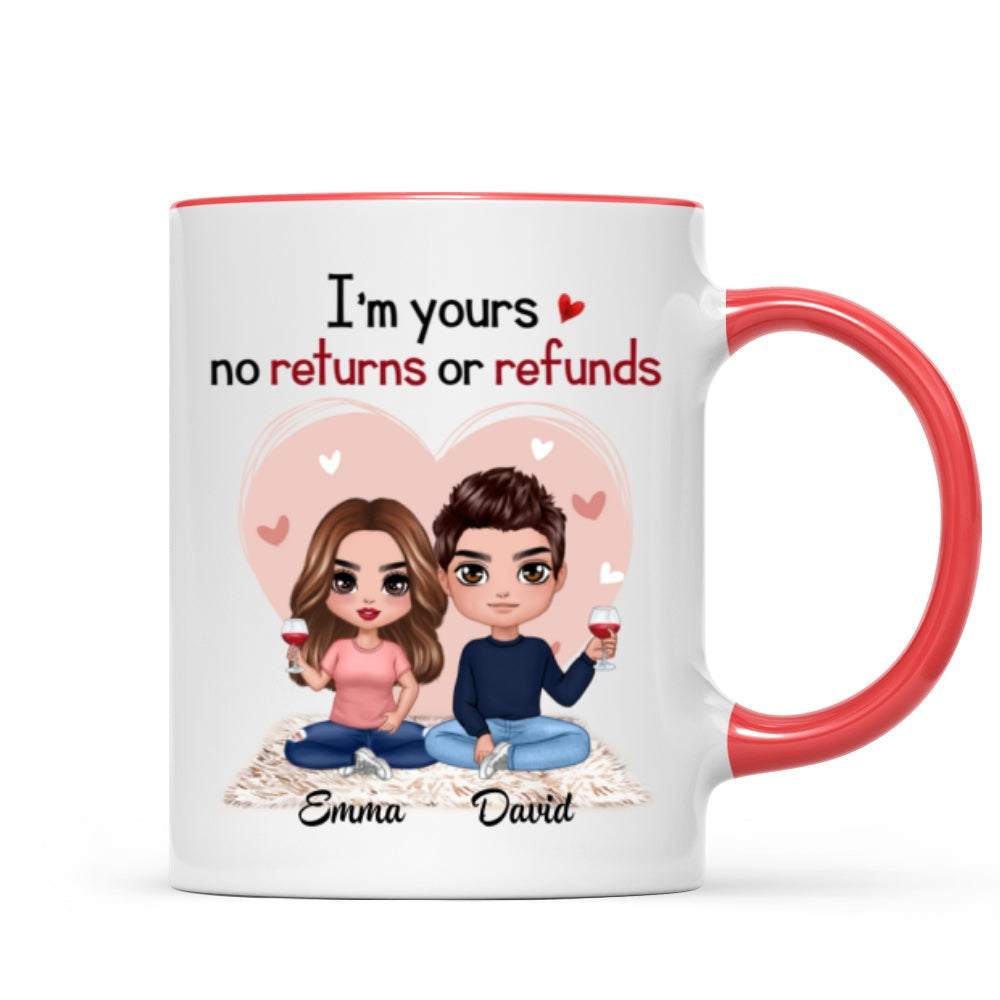 Pink Heart Doll Couple Sitting Gift For Him For Her Personalized Mug