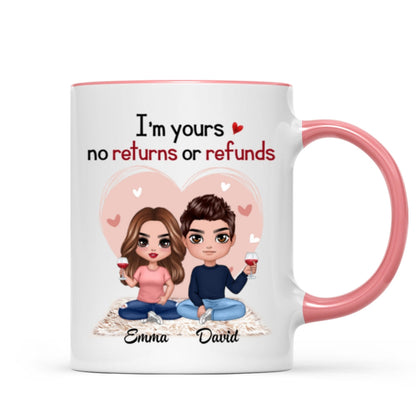 Pink Heart Doll Couple Sitting Gift For Him For Her Personalized Mug