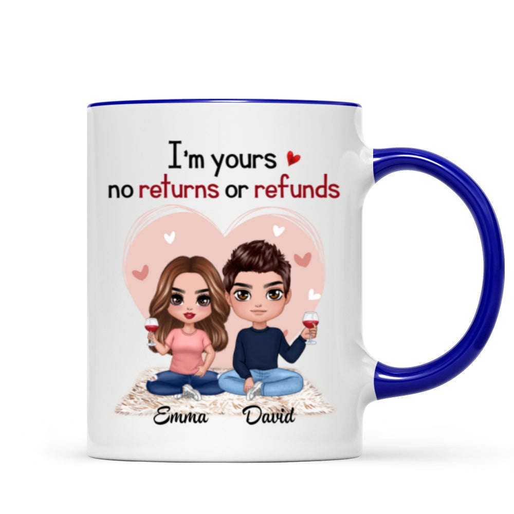 Pink Heart Doll Couple Sitting Gift For Him For Her Personalized Mug