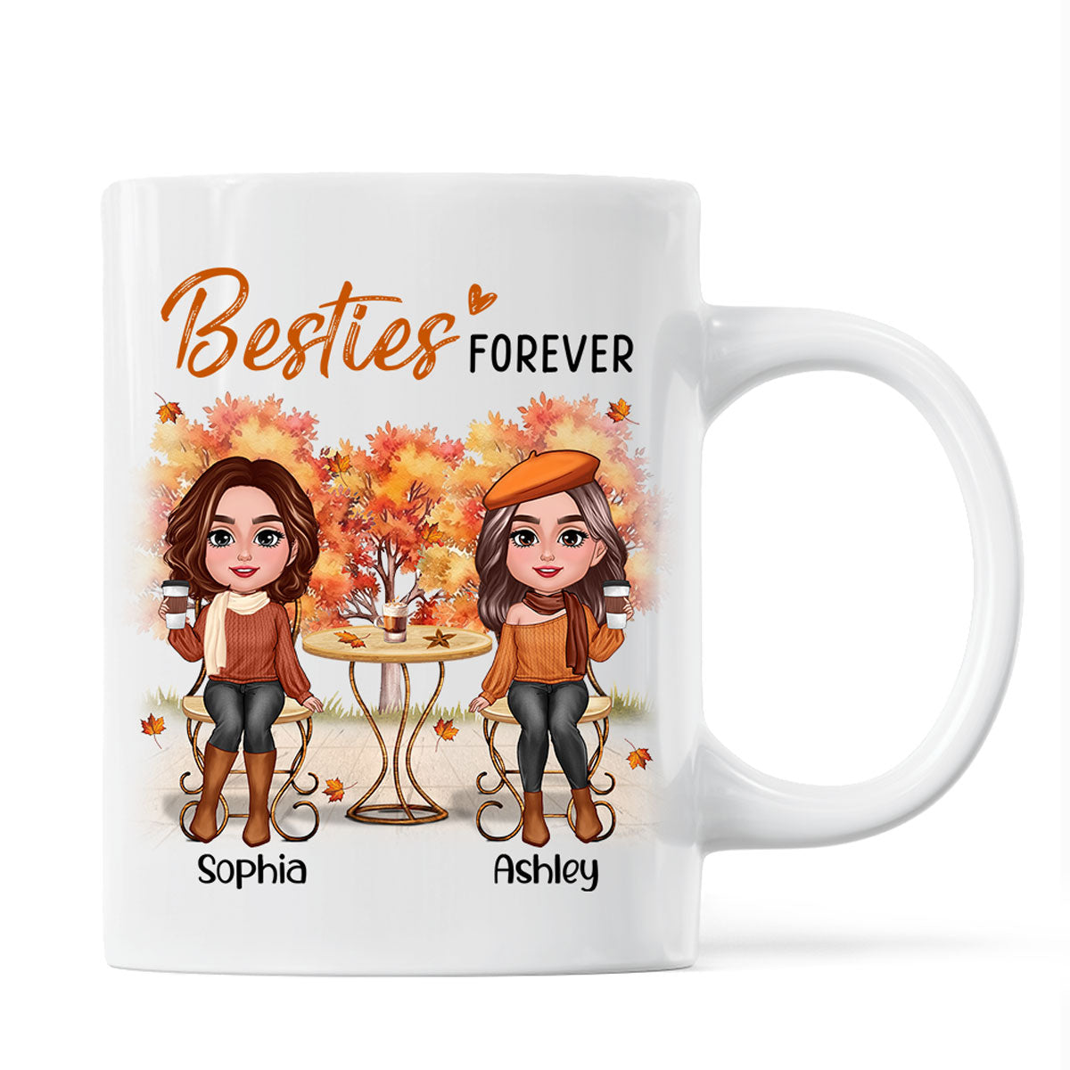 Fall Season Besties Sisters Sitting Table Personalized Mug