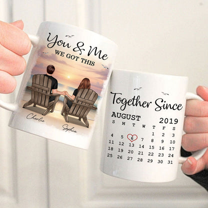 Eternal Sunset Beach Couple Back View Anniversary Calendar Personalized Mug, Gift, Anniversary Gift For Him, For Her