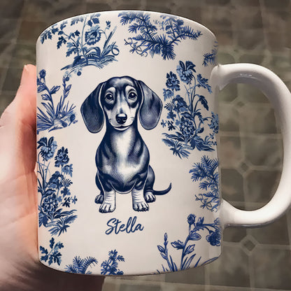 Vintage Blue Floral Pattern Dogs Personalized Mug, Gift For Dog Lovers