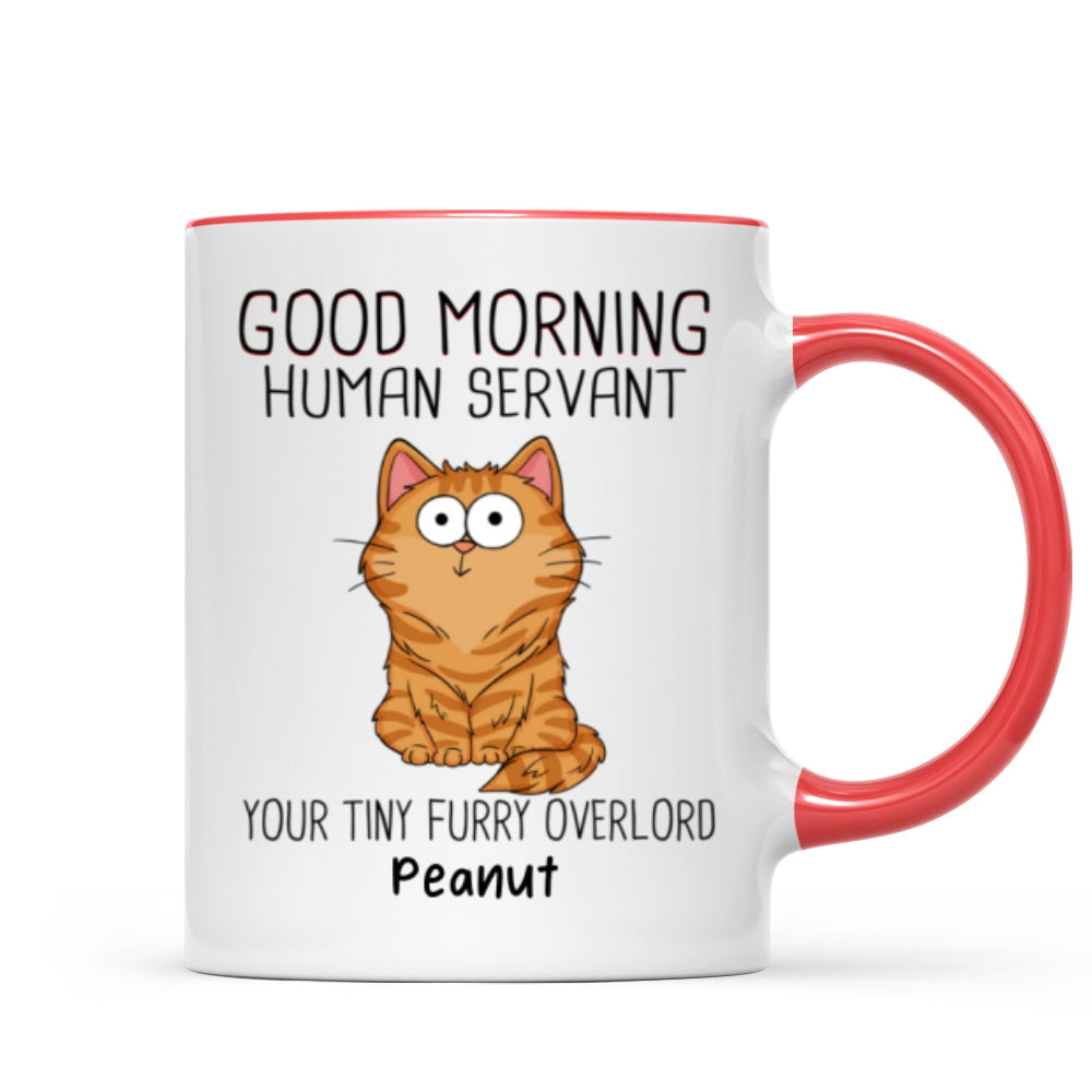 Good Morning Human Servant Funny Cat Expressions Personalized Mug