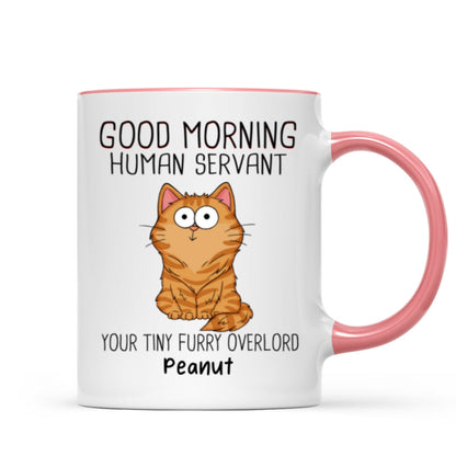 Good Morning Human Servant Funny Cat Expressions Personalized Mug