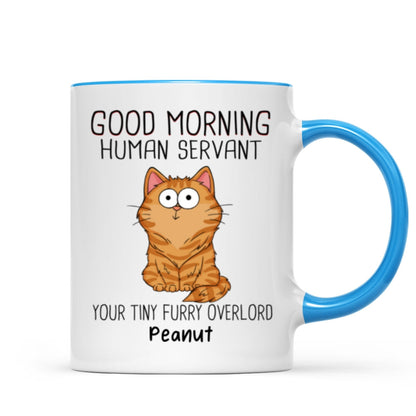 Good Morning Human Servant Funny Cat Expressions Personalized Mug