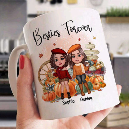 Fall Season Besties Sister Sitting On Pumpkins Personalized Mug