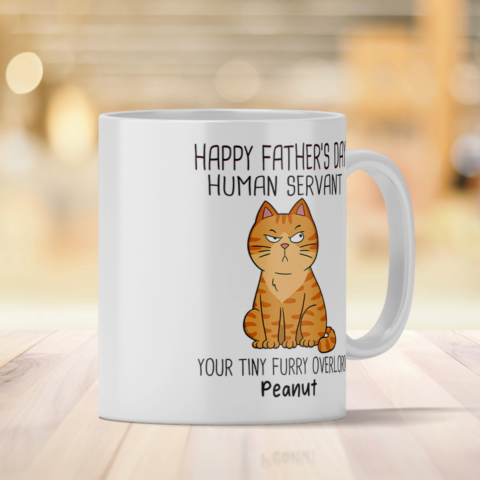 Happy Father's Day Human Servant - Personalized Mug - Gift For Cat Dad, Dad, Husband, Grandpa