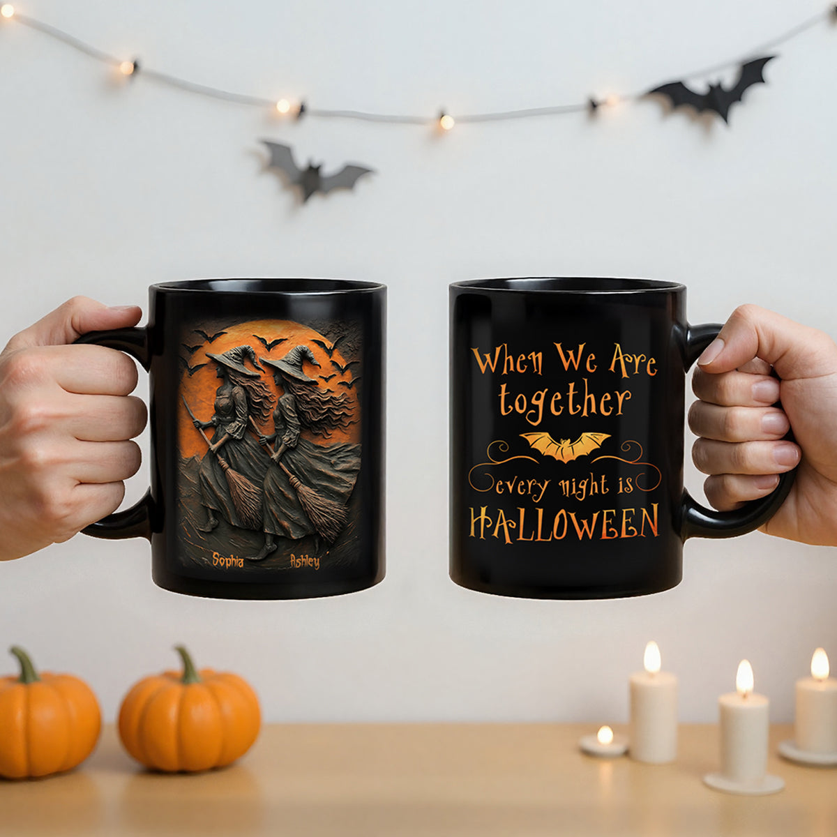 Witch Besties When We're Together Every Night Is Halloween 3D Effect Personalized Mug