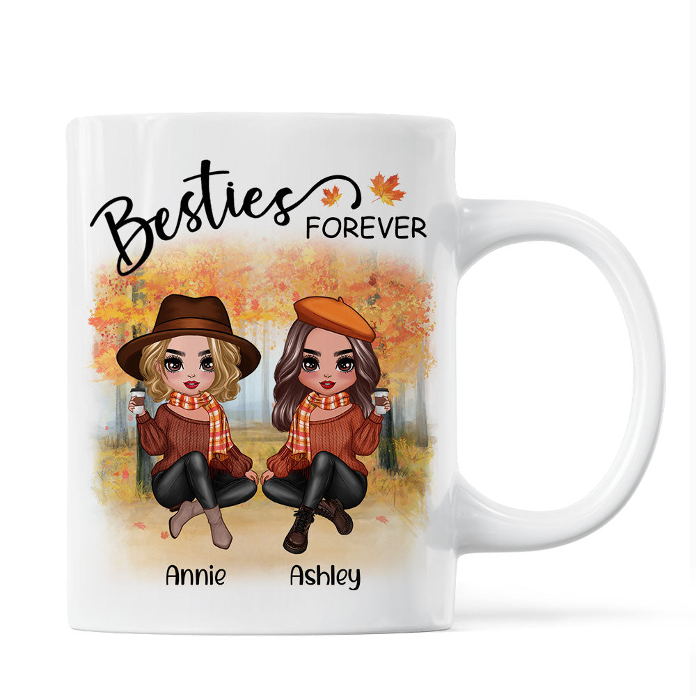 Doll Best Friends Besties Sitting Fall Season Personalized Mug