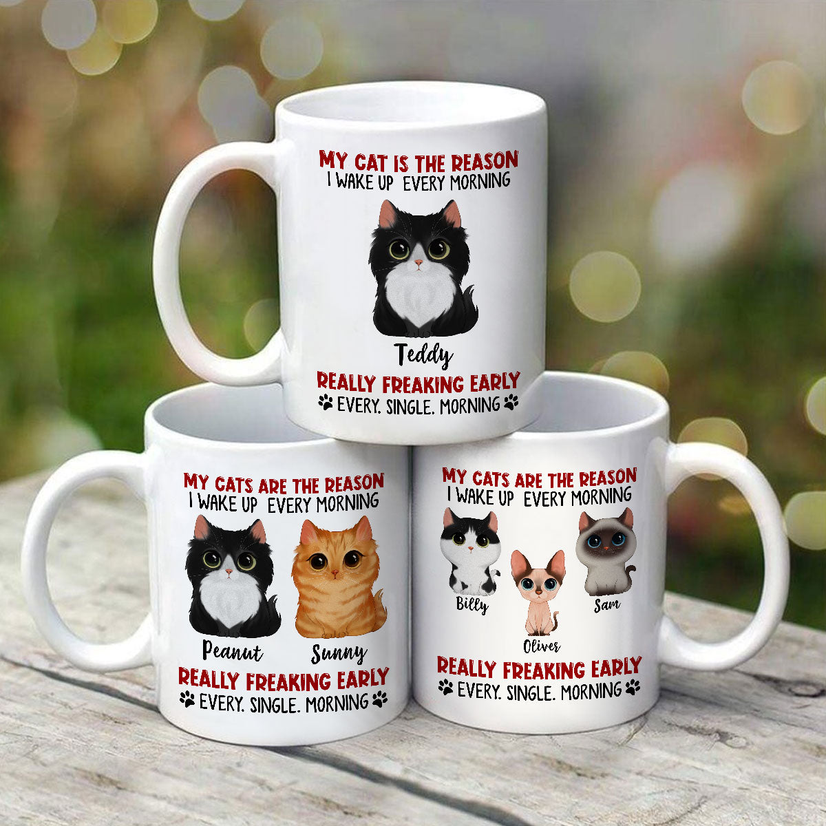 Reason I Wake Up Early Watercolor Cute Cats Personalized Mug