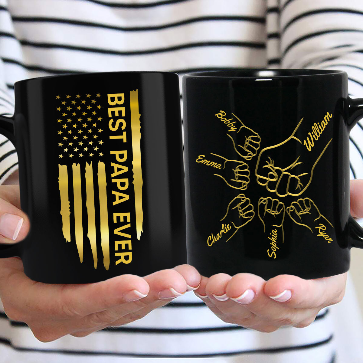 Best Dad Papa Ever Fist Bump Outline Nation Flag Father's Day Gift For Husband Father Figures Personalized Black Mug