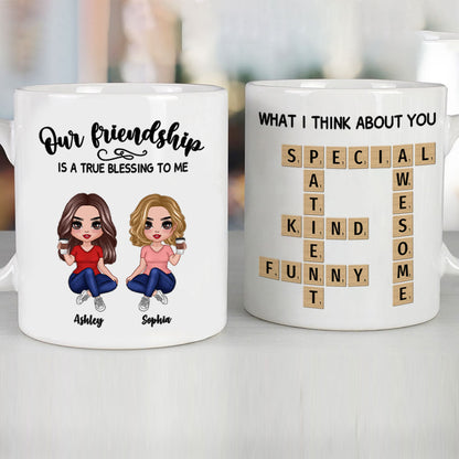 Besties Forever Front View Best Friends Unique Gift Create Your Crossword Puzzle Personalized Mug