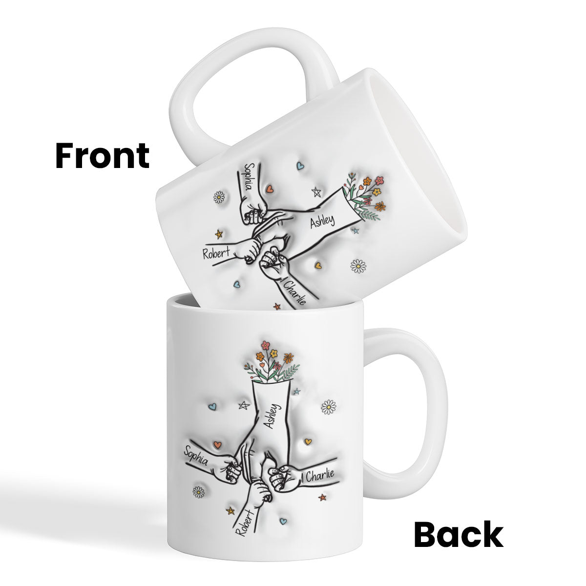Gift For Mom Kids Holding Mom's Hand 3D Inflated Effect Personalized Mug
