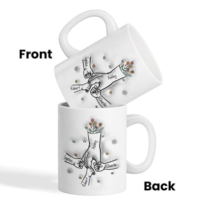 Gift For Mom Kids Holding Mom's Hand 3D Inflated Effect Personalized Mug
