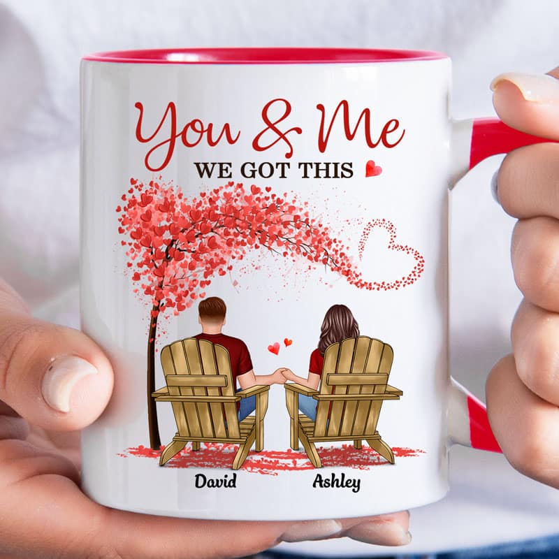 Couple Sitting Back View Under Heart Tree Personalized Circle Mug