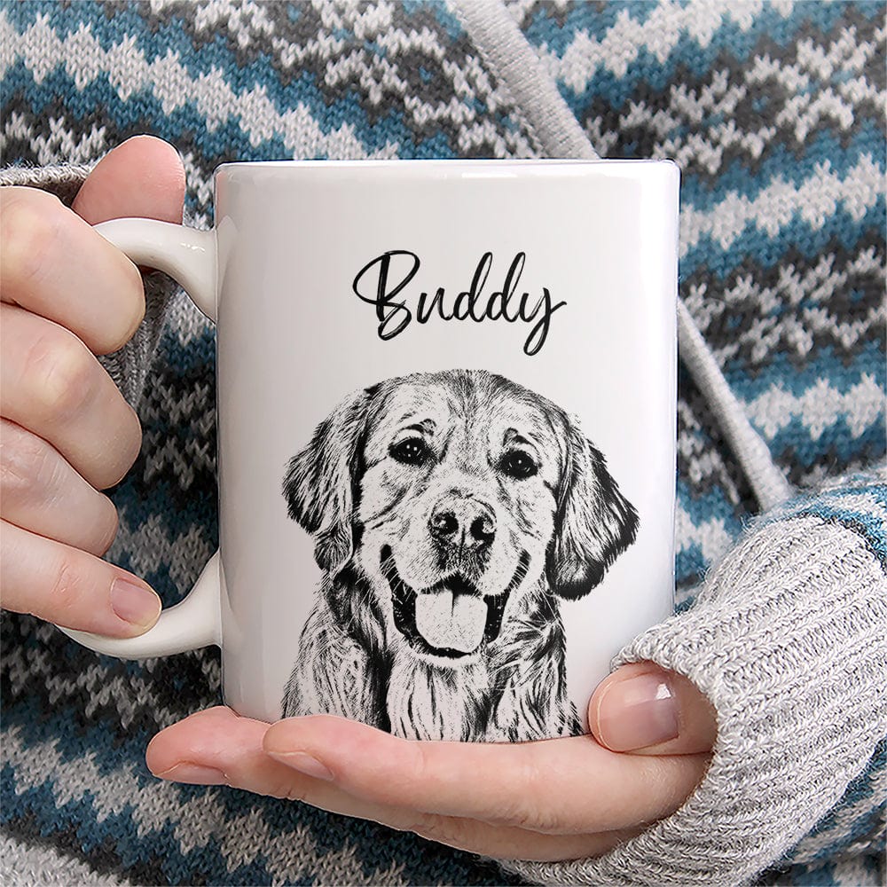 Custom Dog Photo Portrait Pencil Drawing Mug - Gift for Dog Lovers LM32 891917