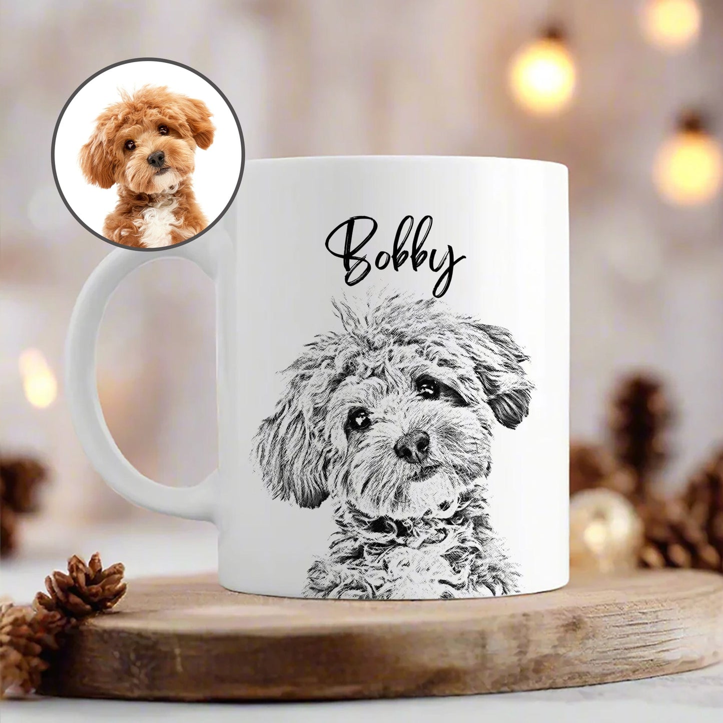 Custom Dog Photo Portrait Pencil Drawing Mug - Gift for Dog Lovers LM32 891917