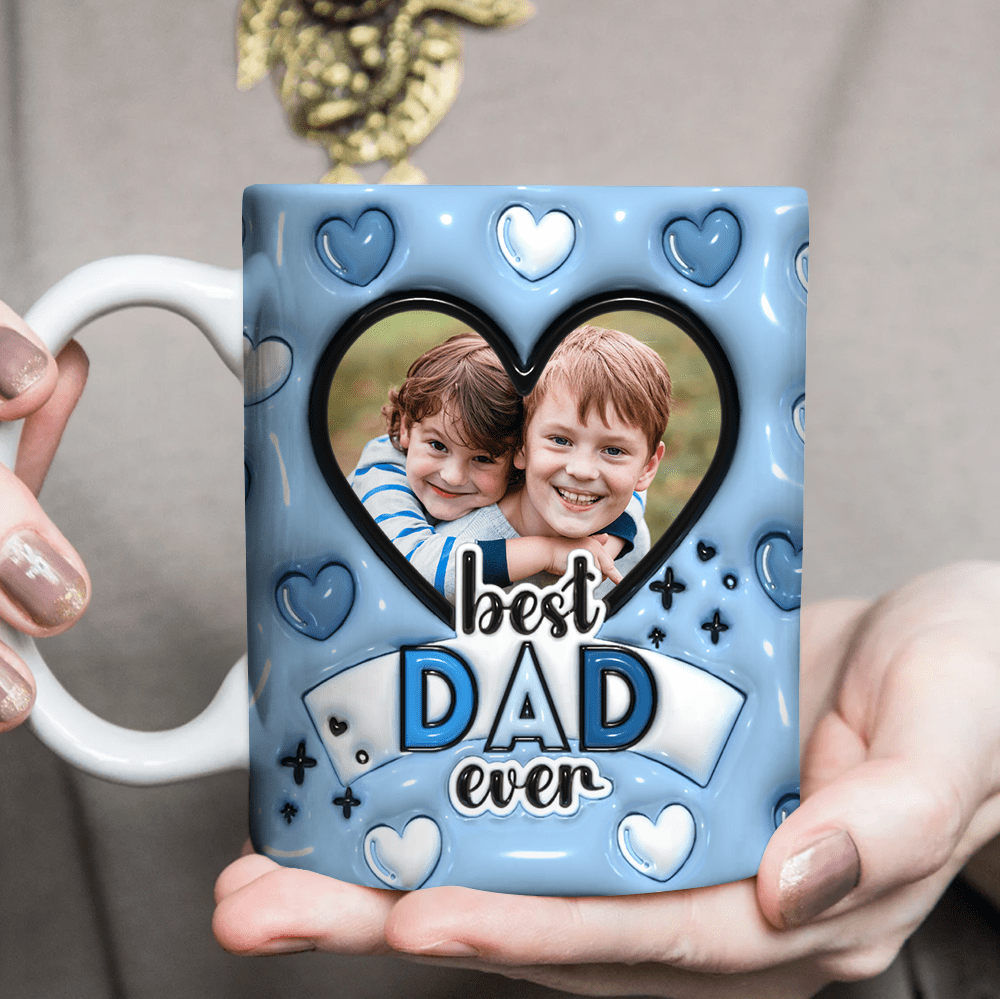 Custom Photo Best Dad Ever With Heart Pattern 3D Inflated Effect Mug HO82 890526