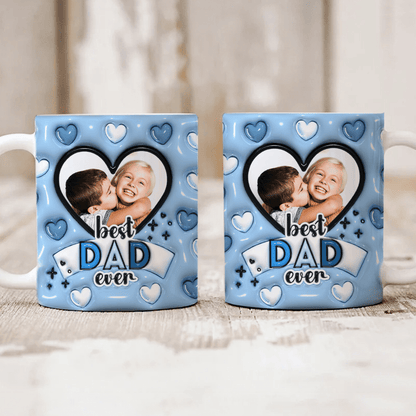 Custom Photo Best Dad Ever With Heart Pattern 3D Inflated Effect Mug HO82 890526