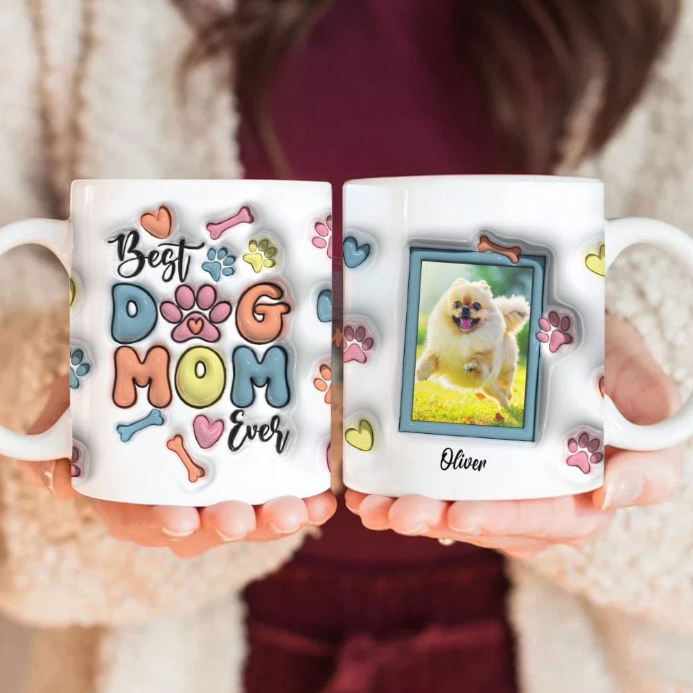 Custom Photo Best Dog Mom Ever With Paws For Dog Lovers Mug TA29 890052