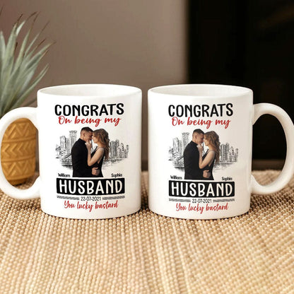 Custom Photo Congrats On Being My Husband You Lucky Bastard Couple Mug N304 889962