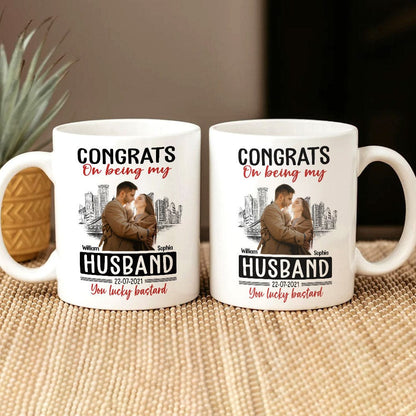 Custom Photo Congrats On Being My Husband You Lucky Bastard Couple Mug N304 889962
