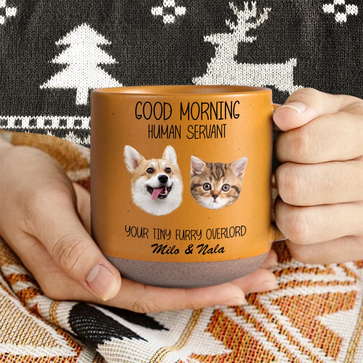 Custom Photo Good Morning Human Servant Dog Cat Pottery Mug TH10 892091