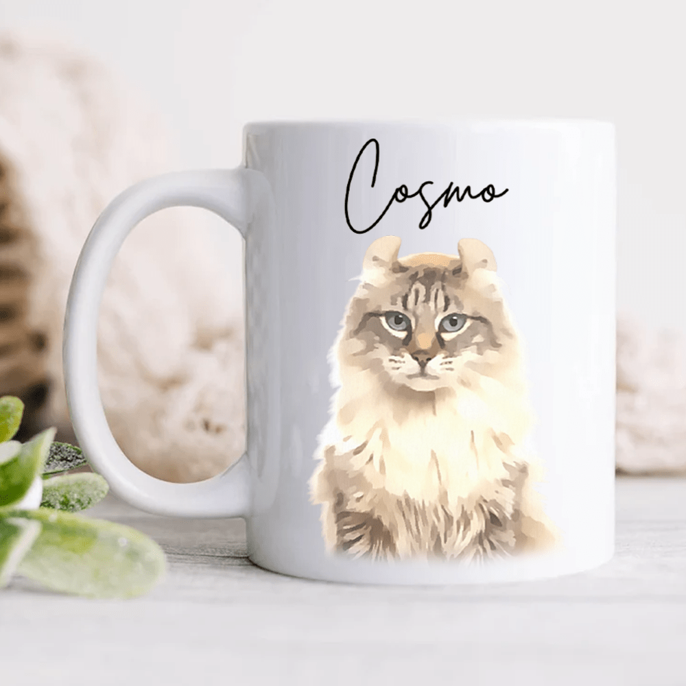 Custom Watercolor Dog Cat Pet Photo White Mug HA75 891802