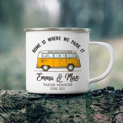Home is where we park it Camping Steel Mug, Camping Gift, Camping Mug HN590