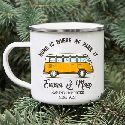 Home is where we park it Camping Steel Mug, Camping Gift, Camping Mug HN590