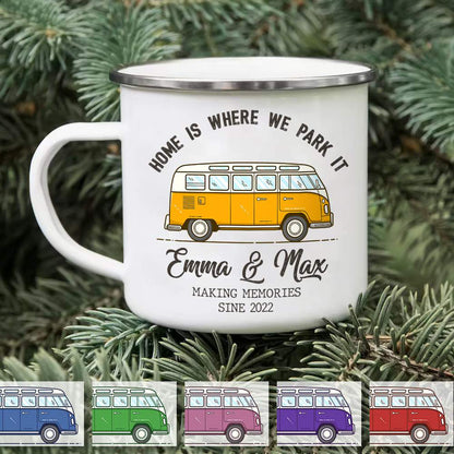 Home is where we park it Camping Steel Mug, Camping Gift, Camping Mug HN590