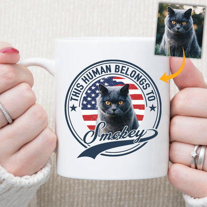 Human Belongs To Dog Cat Personalized Custom Photo Dog Cat Pet Mug TA29