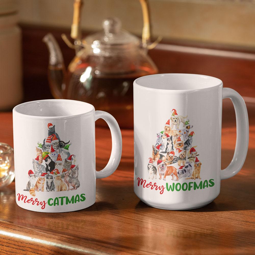 Merry Catmas Woofmas Cat Dog Coffee Mug HN590