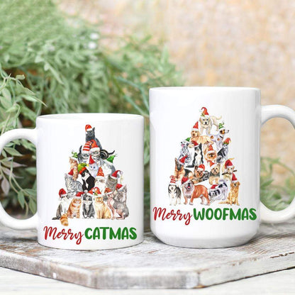 Merry Catmas Woofmas Cat Dog Coffee Mug HN590