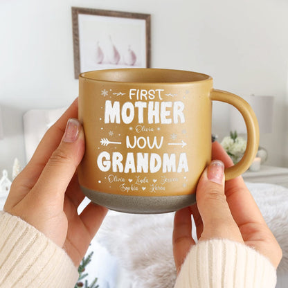 Personalized Gift First Mom Now Grandma Engraved Pottery Mug HO82 891921