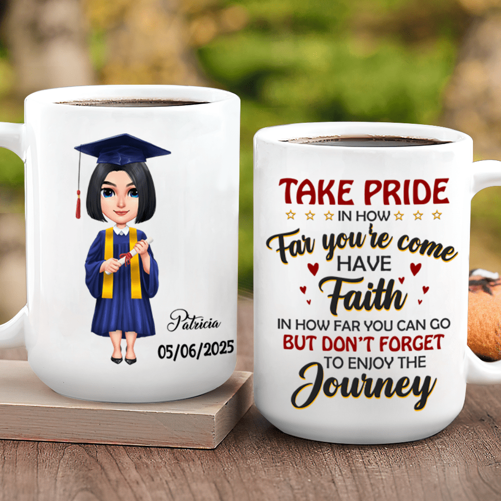 Take Pride Congrats Grad Graduation mug, Custom Chibi ClipArt HN590