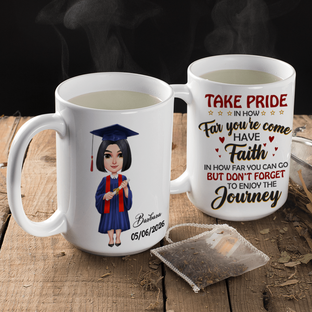 Take Pride Congrats Grad Graduation mug, Custom Chibi ClipArt HN590