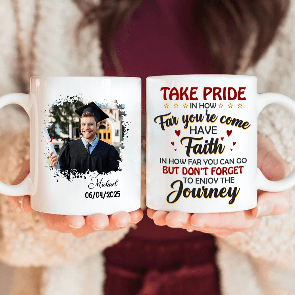Take Pride Congrats Grad Graduation mug, Upload Photo HN590