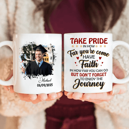 Take Pride Congrats Grad Graduation mug, Upload Photo HN590