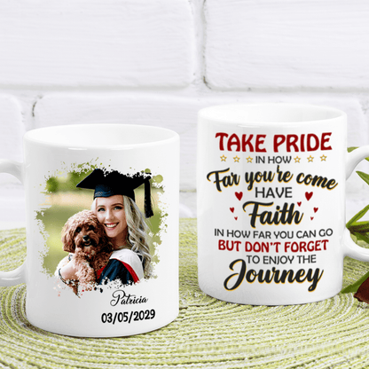 Take Pride Congrats Grad Graduation mug, Upload Photo HN590