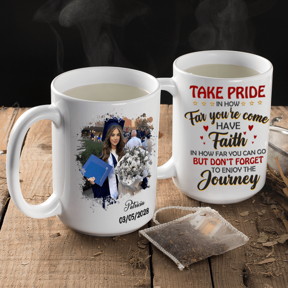 Take Pride Congrats Grad Graduation mug, Upload Photo HN590